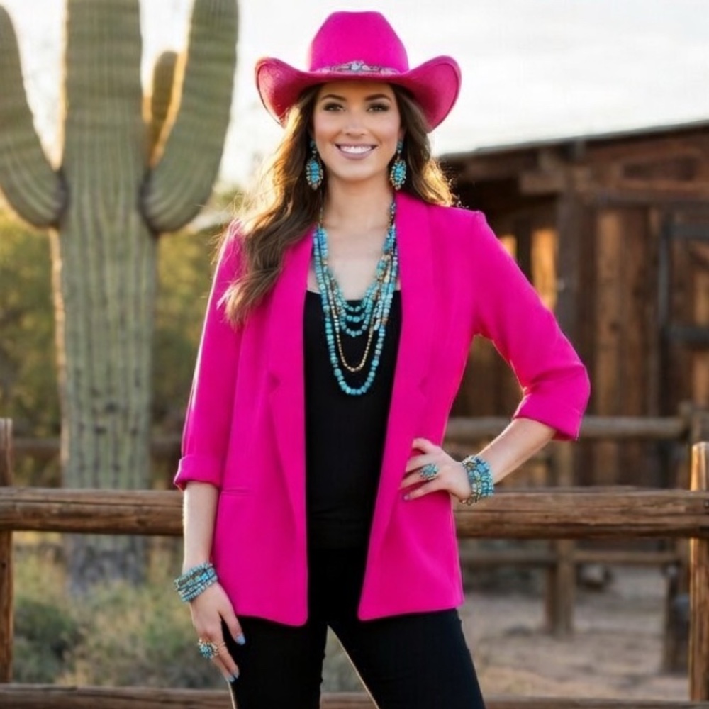 Hot Pink French Connection Crepe Rayon Blazer Jacket Zara Bebe Style